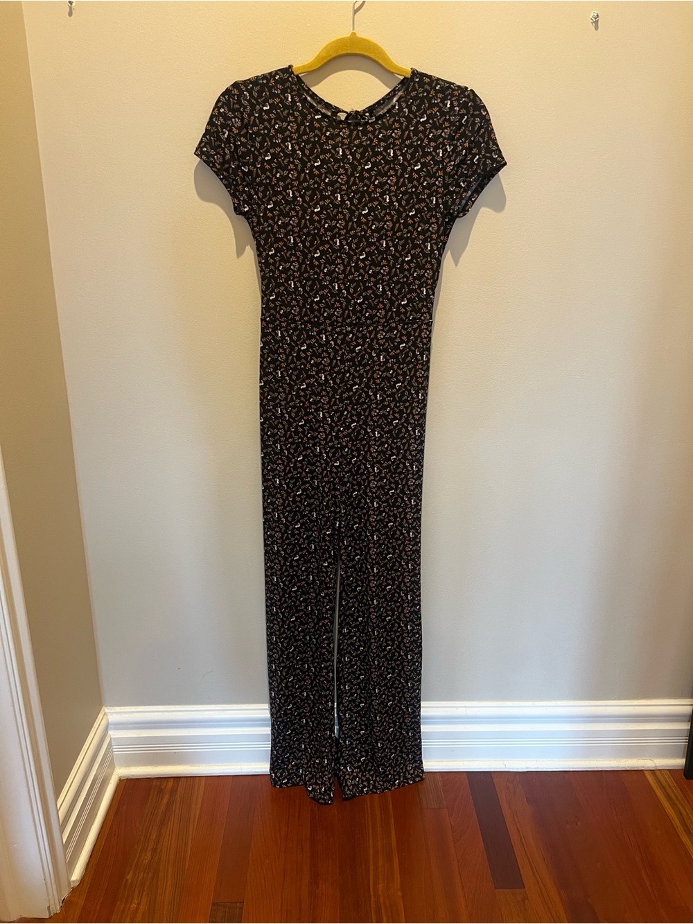 Urban Outfitters Women’s Black Floral Short-Sleeve Jumpsuit